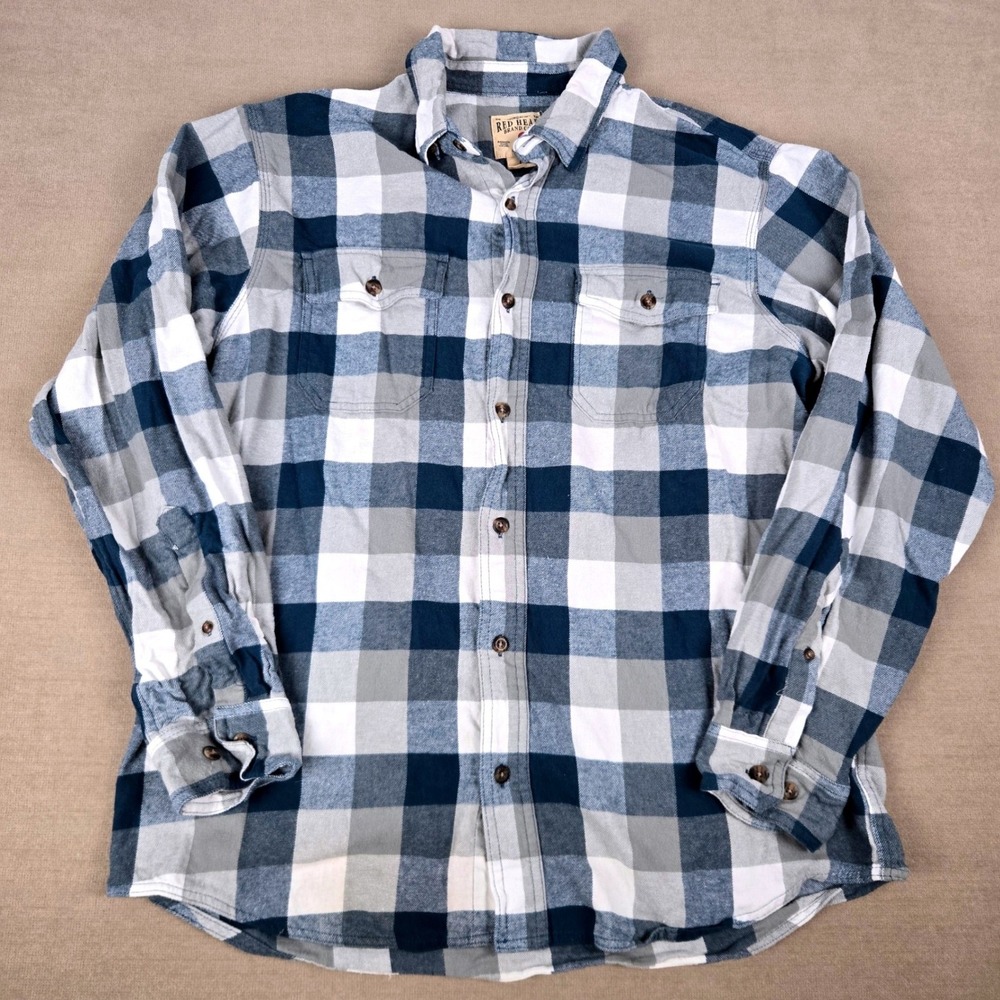 RedHead Mens Blue Grey Plaid Flannel Button Up Shirt 602RHF22-8013W Large Bass